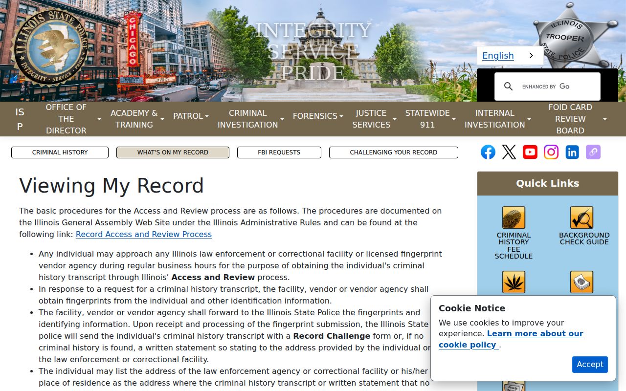 Iroquois County criminal history own-record review instructions
