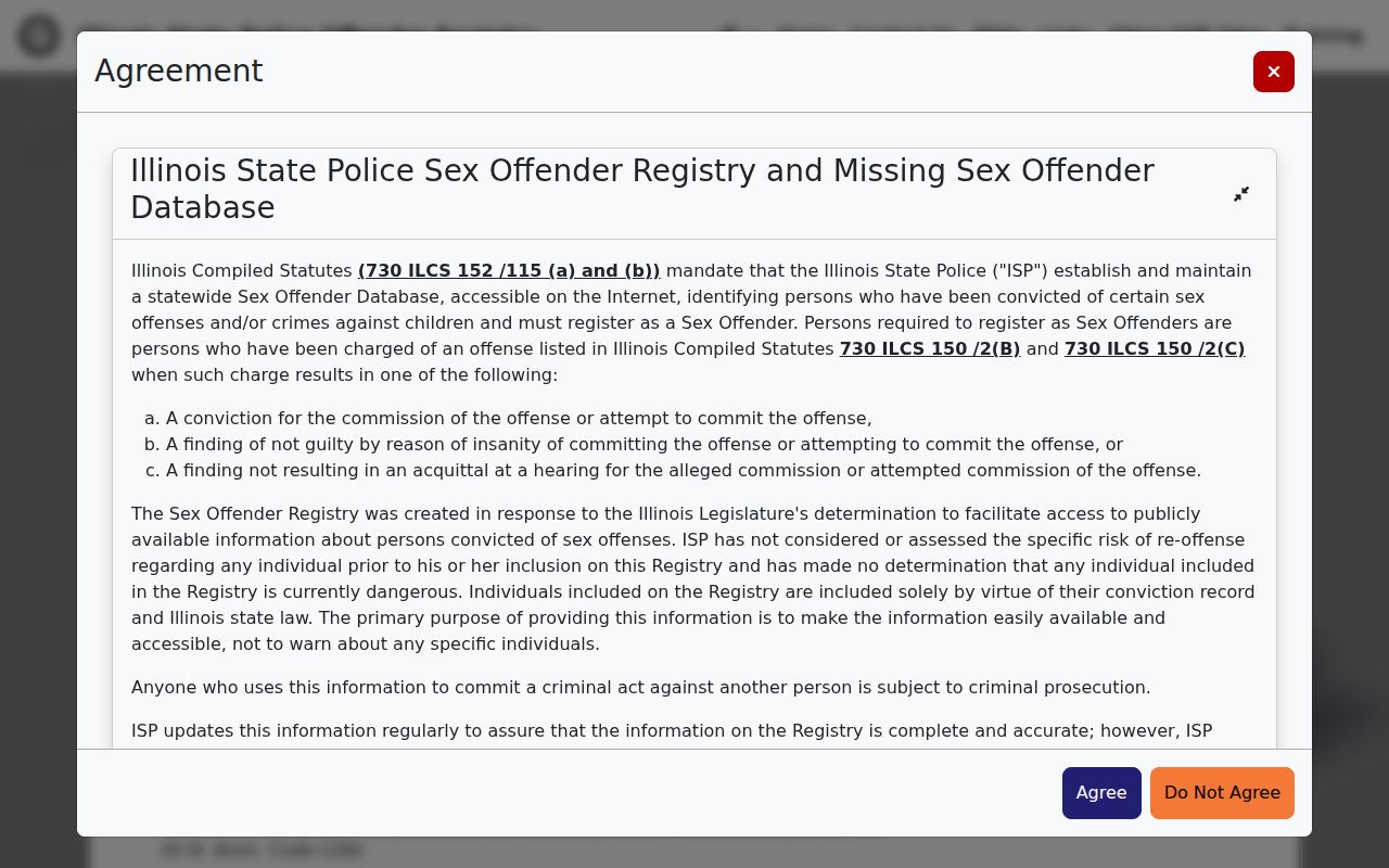 Iroquois County sex offender registry search interface