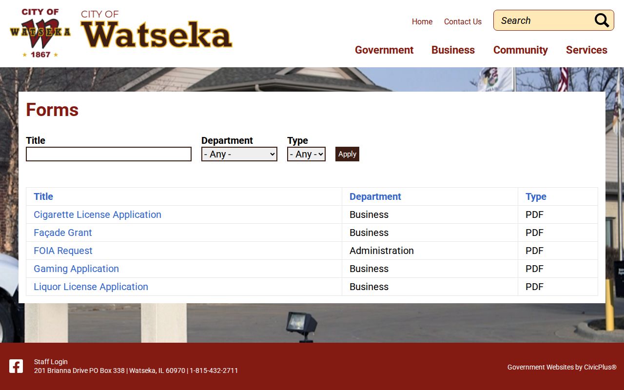 Watseka criminal record FOIA form page
